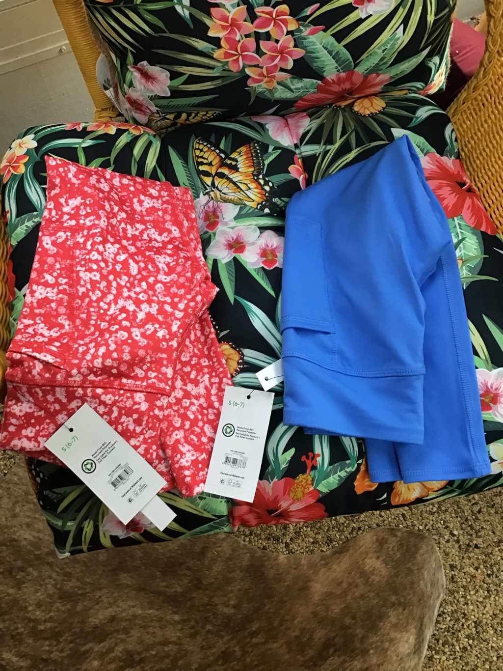 Blue Active Leggings & Coral Floral Leggings - 2 Pairs